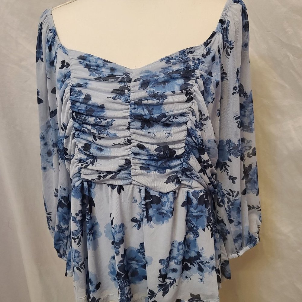 Maurices | Blue Floral Print 3/4 Sleeve Blouse | Size XL
